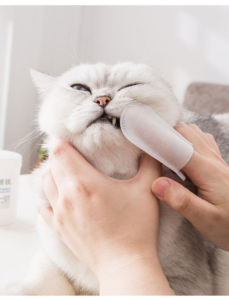 50pcs Cats Dogs Teeth Cleaning Finger Wet Tissue Pet Tooth Tartar Care Oral Health Care Tools Dogs Cats Cleaning Pet Supplies
