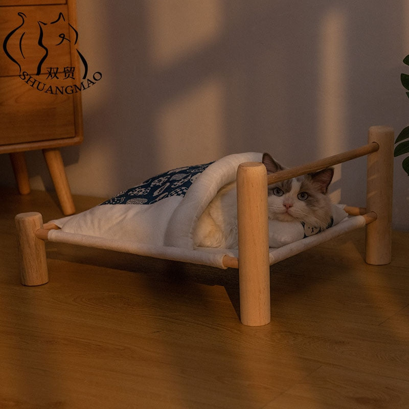 SHUANGMAO Pet Cat Bed Removable Sleeping Bag Hammock Beds for Lounger Wooden Cats House Winter Warm Pets Bed Small Dogs Sofa Mat