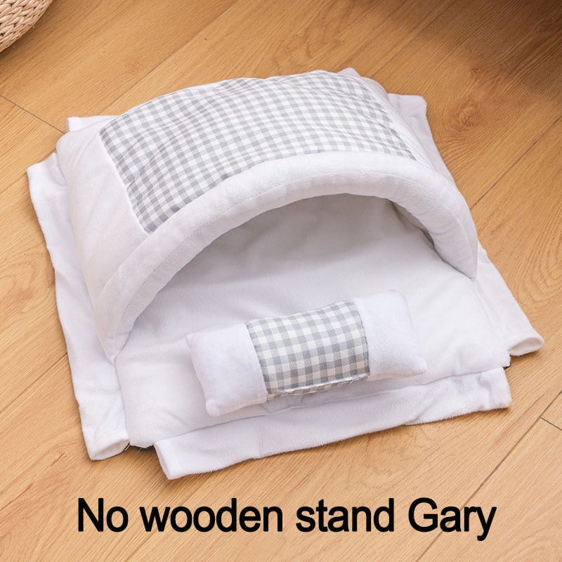 SHUANGMAO Pet Cat Bed Removable Sleeping Bag Hammock Beds for Lounger Wooden Cats House Winter Warm Pets Bed Small Dogs Sofa Mat