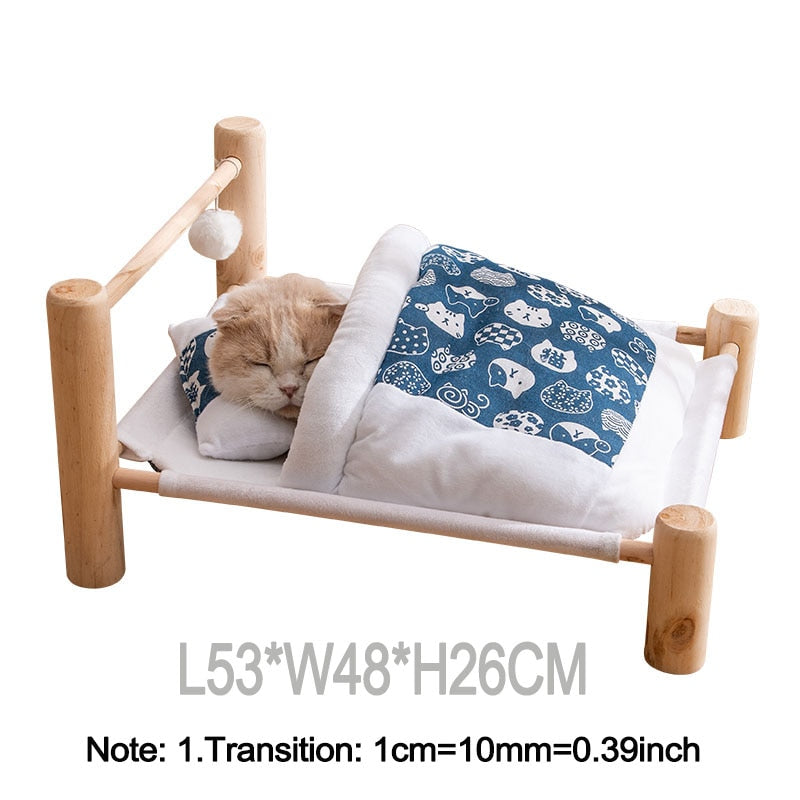 SHUANGMAO Pet Cat Bed Removable Sleeping Bag Hammock Beds for Lounger Wooden Cats House Winter Warm Pets Bed Small Dogs Sofa Mat