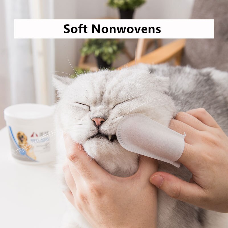 50pcs Cats Dogs Teeth Cleaning Finger Wet Tissue Pet Tooth Tartar Care Oral Health Care Tools Dogs Cats Cleaning Pet Supplies