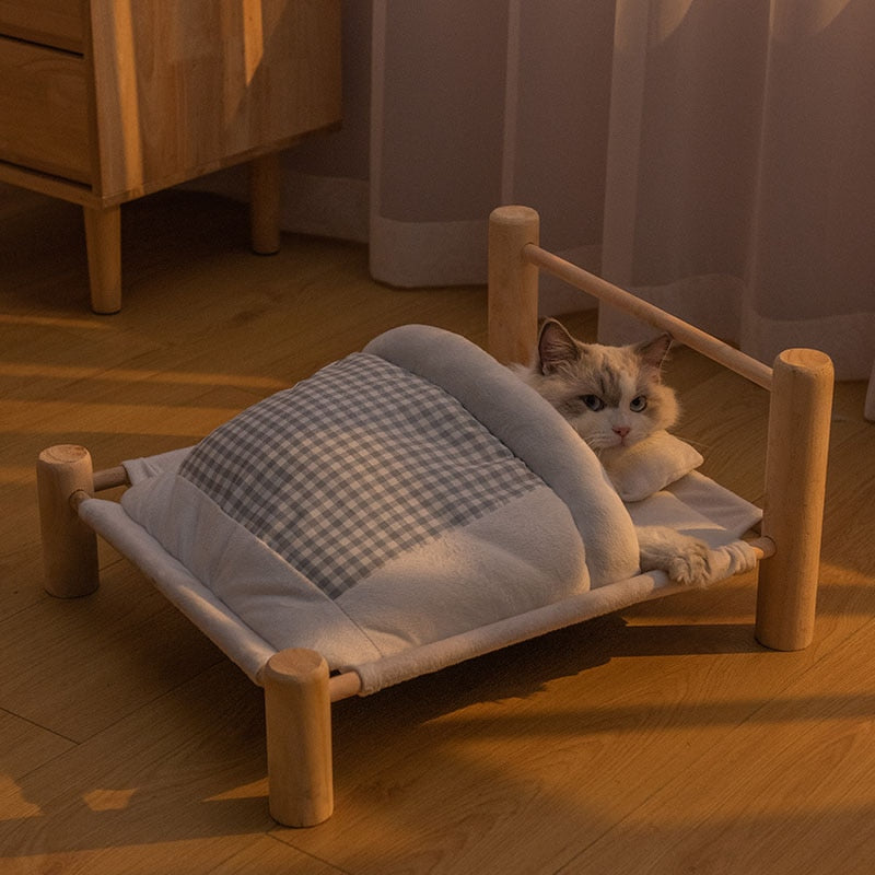 SHUANGMAO Pet Cat Bed Removable Sleeping Bag Hammock Beds for Lounger Wooden Cats House Winter Warm Pets Bed Small Dogs Sofa Mat
