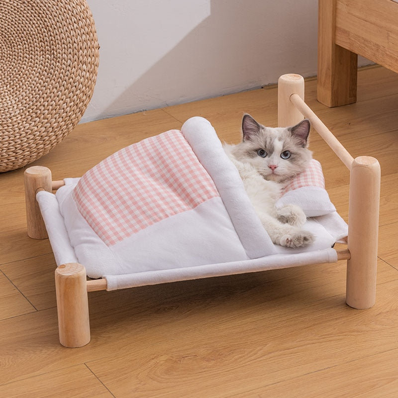 SHUANGMAO Pet Cat Bed Removable Sleeping Bag Hammock Beds for Lounger Wooden Cats House Winter Warm Pets Bed Small Dogs Sofa Mat