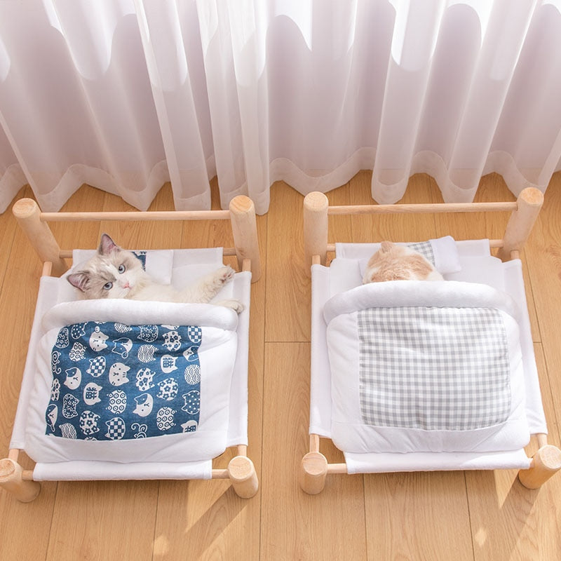 SHUANGMAO Pet Cat Bed Removable Sleeping Bag Hammock Beds for Lounger Wooden Cats House Winter Warm Pets Bed Small Dogs Sofa Mat
