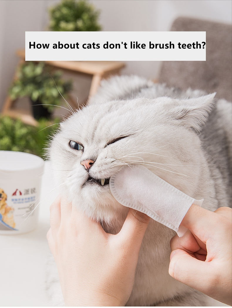 50pcs Cats Dogs Teeth Cleaning Finger Wet Tissue Pet Tooth Tartar Care Oral Health Care Tools Dogs Cats Cleaning Pet Supplies