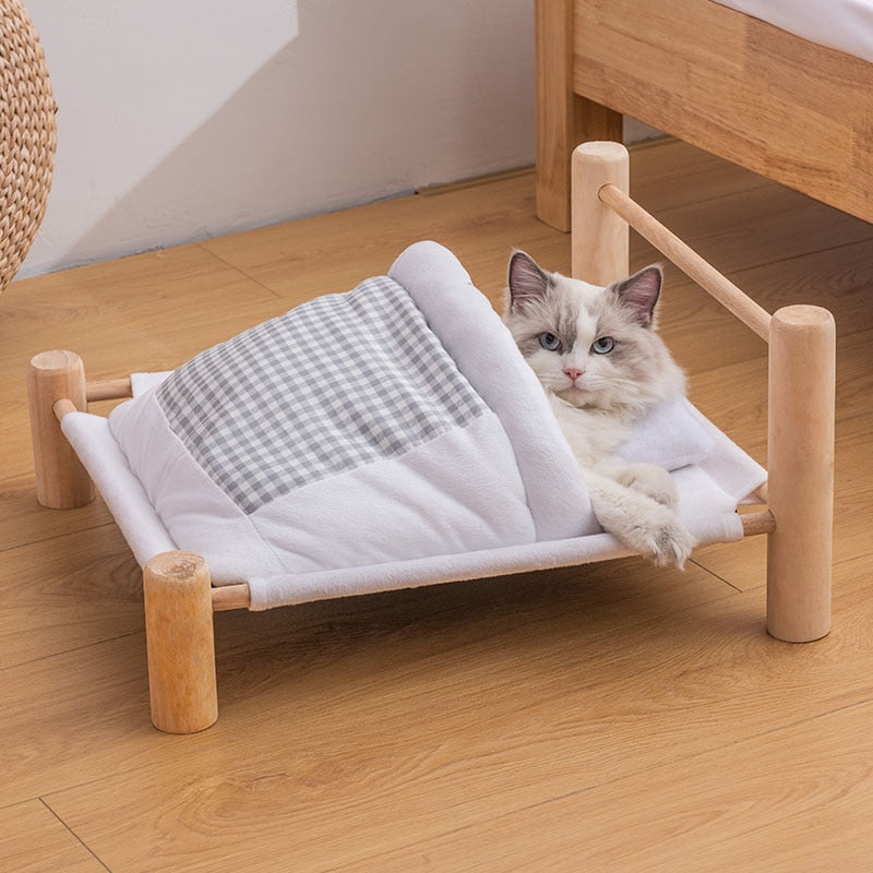 SHUANGMAO Pet Cat Bed Removable Sleeping Bag Hammock Beds for Lounger Wooden Cats House Winter Warm Pets Bed Small Dogs Sofa Mat