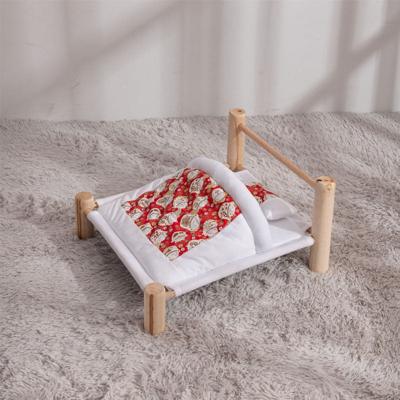 SHUANGMAO Pet Cat Bed Removable Sleeping Bag Hammock Beds for Lounger Wooden Cats House Winter Warm Pets Bed Small Dogs Sofa Mat