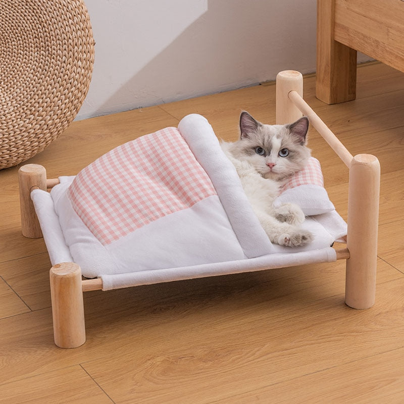 SHUANGMAO Pet Cat Bed Removable Sleeping Bag Hammock Beds for Lounger Wooden Cats House Winter Warm Pets Bed Small Dogs Sofa Mat