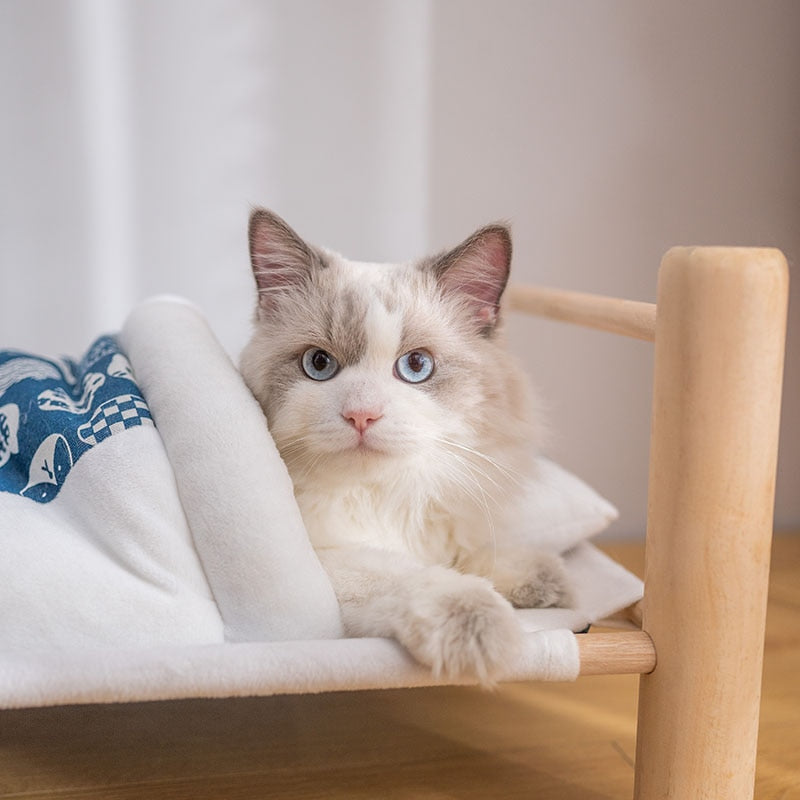 SHUANGMAO Pet Cat Bed Removable Sleeping Bag Hammock Beds for Lounger Wooden Cats House Winter Warm Pets Bed Small Dogs Sofa Mat