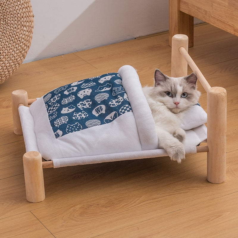 SHUANGMAO Pet Cat Bed Removable Sleeping Bag Hammock Beds for Lounger Wooden Cats House Winter Warm Pets Bed Small Dogs Sofa Mat