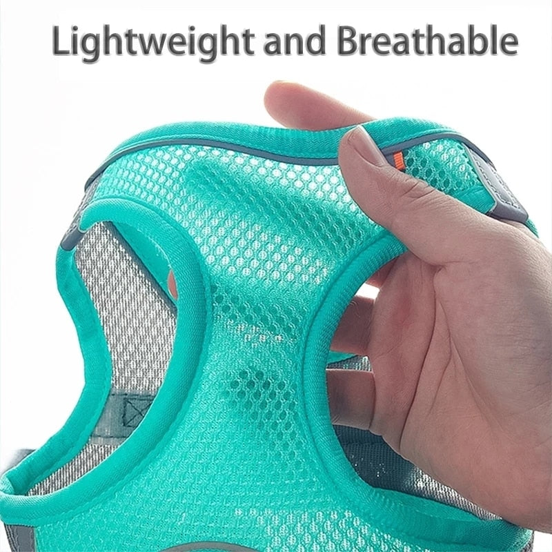 Dog Harness &amp; Leash Set - Summer Dog Harness Super Breathable Mesh Reflective And Anti-Pull Pet Harness Suitable For Outdoor Wal