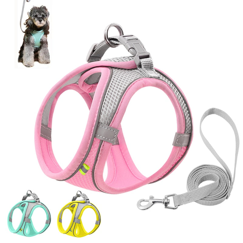 Dog Harness &amp; Leash Set - Summer Dog Harness Super Breathable Mesh Reflective And Anti-Pull Pet Harness Suitable For Outdoor Wal