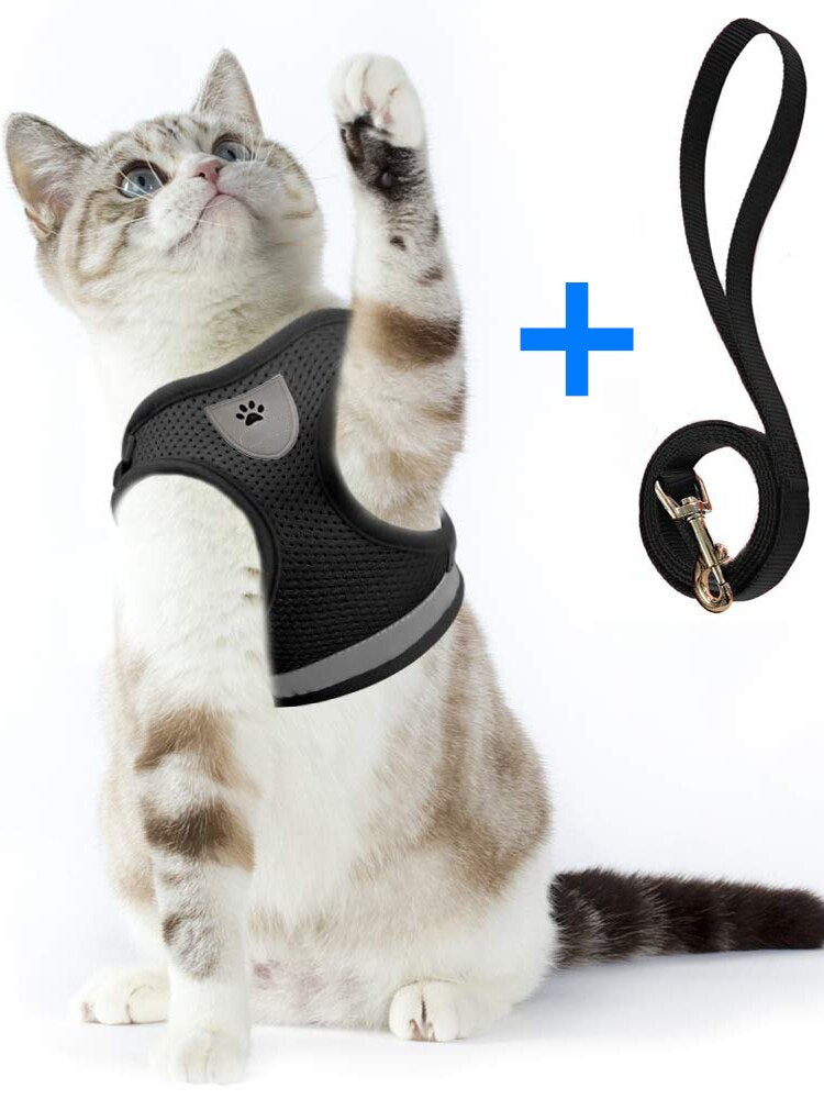 Breathable Cat Harness And Leash Escape Proof Pet Clothes Kitten Puppy Dogs Vest Adjustable Easy Control Reflective Cat Harness