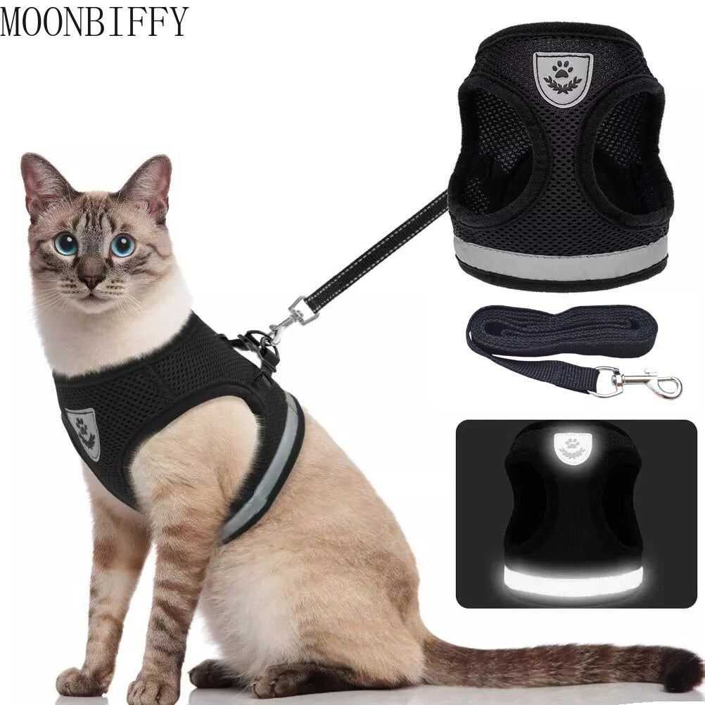 Breathable Cat Harness And Leash Escape Proof Pet Clothes Kitten Puppy Dogs Vest Adjustable Easy Control Reflective Cat Harness