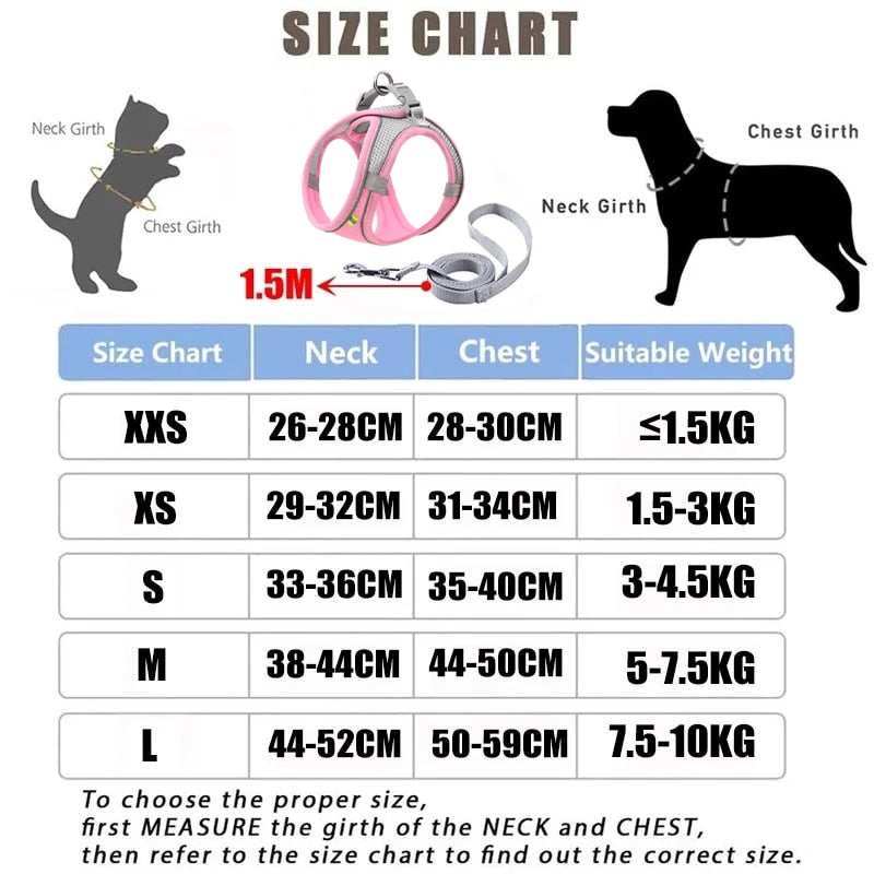 Dog Harness &amp; Leash Set - Summer Dog Harness Super Breathable Mesh Reflective And Anti-Pull Pet Harness Suitable For Outdoor Wal